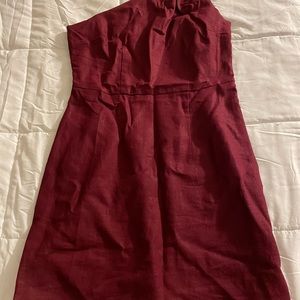 Wine/Maroon Linen 1 Shoulder Dress
